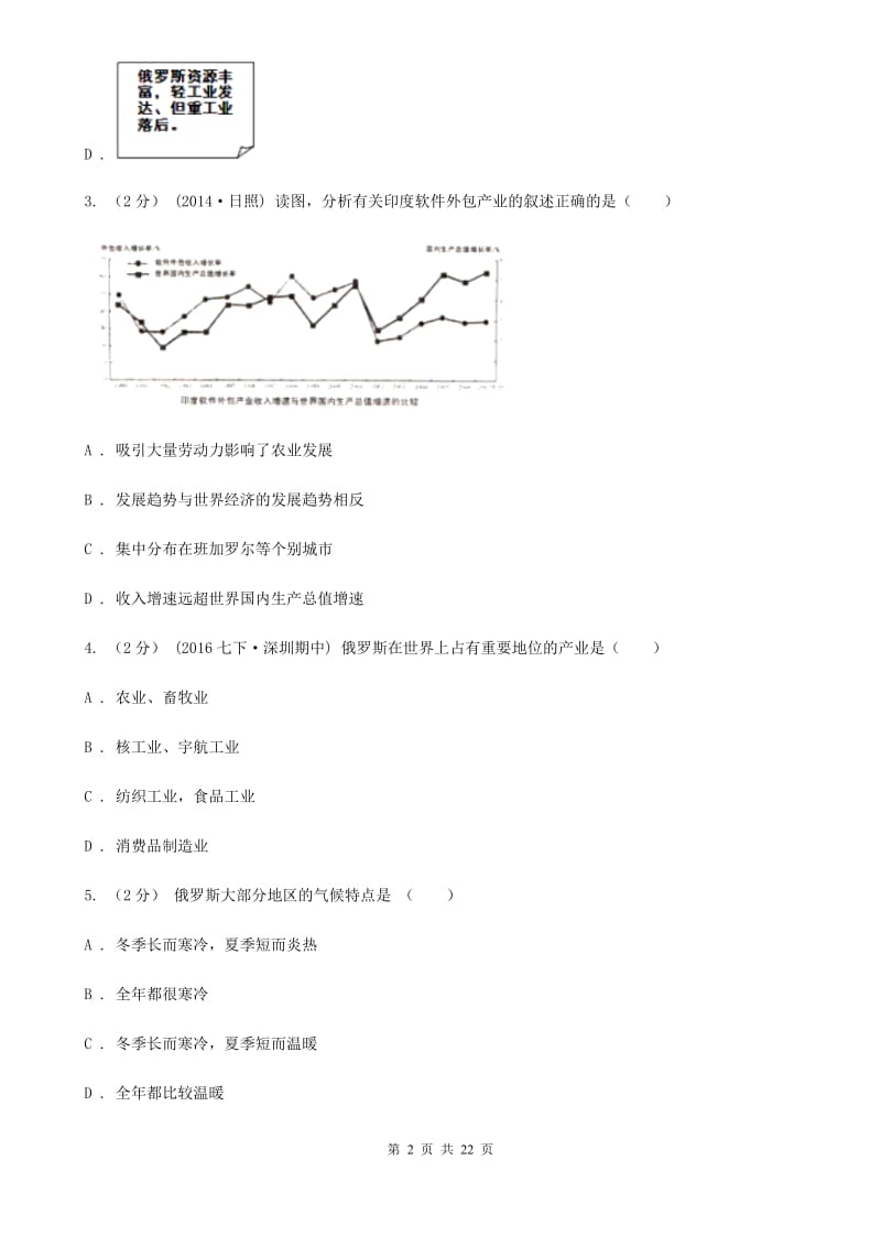 人教版七年级下学期地理5月月查试卷_第2页