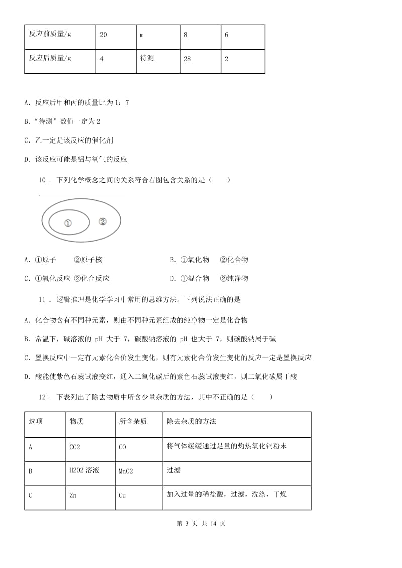 人教版2019-2020年度九年级下学期中考模拟化学试题A卷（练习）_第3页