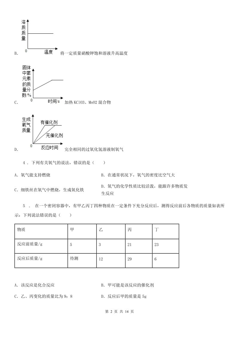 人教版九年级化学上册过关训练试卷（第二单元　我们周围的空气课题3　制取氧气）_第2页