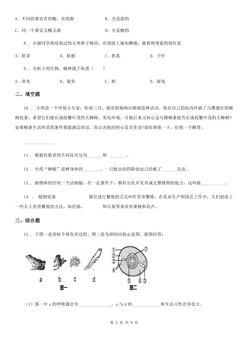 人教版八年级生物 第七单元-第一章 生物的生殖与发育_第2页