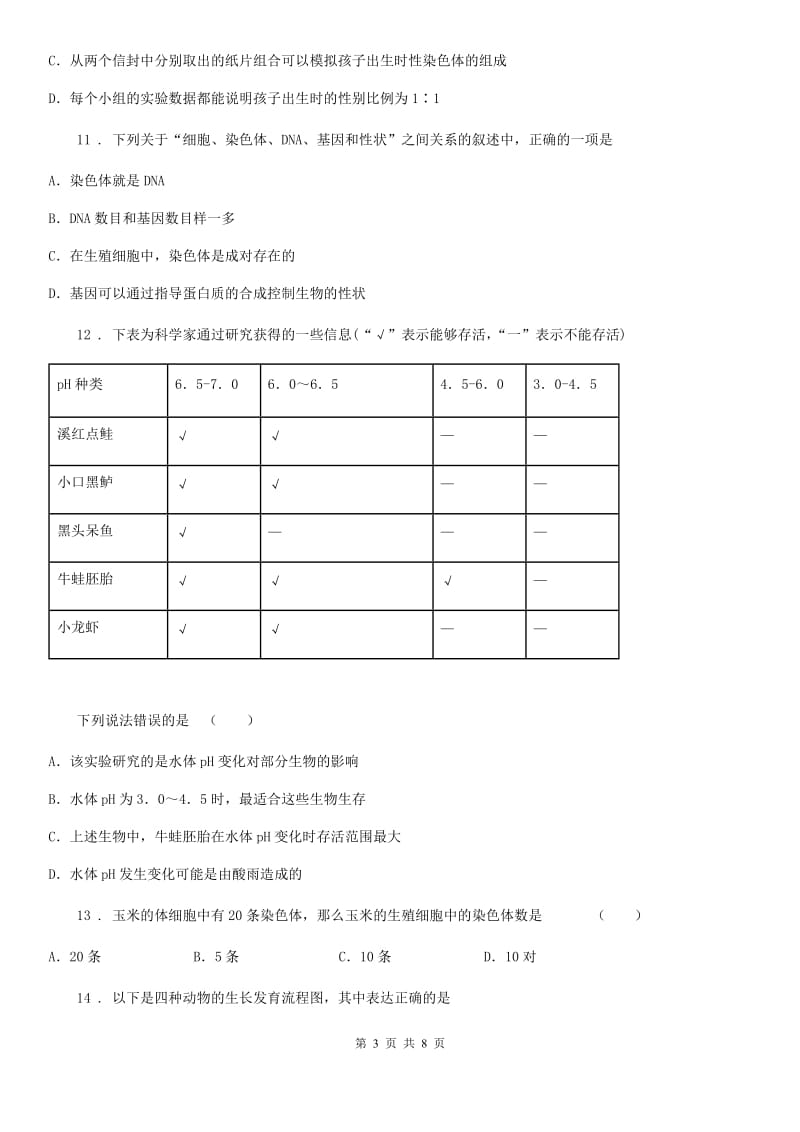 人教版八年级生物下册第七单元 第一、二章综合测试题_第3页