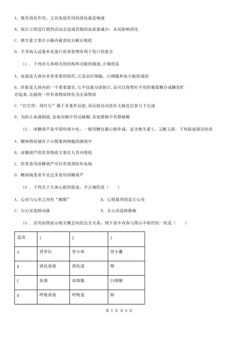 人教版（新课程标准）2020年七年级下学期期末生物试题（I）卷_第3页