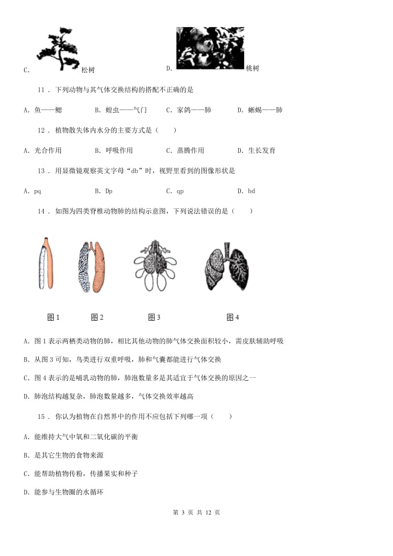 人教版（新课程标准）七年级第二次月考生物试题_第3页