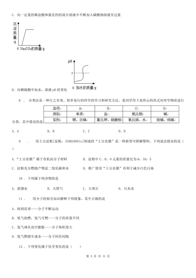 人教版中考适应性考试化学试题_第3页