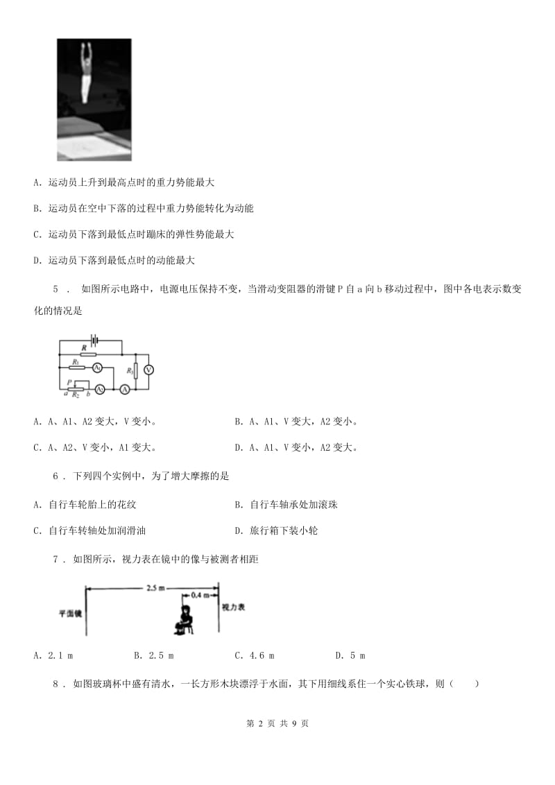 北师大版中考一模物理试题（练习）_第2页