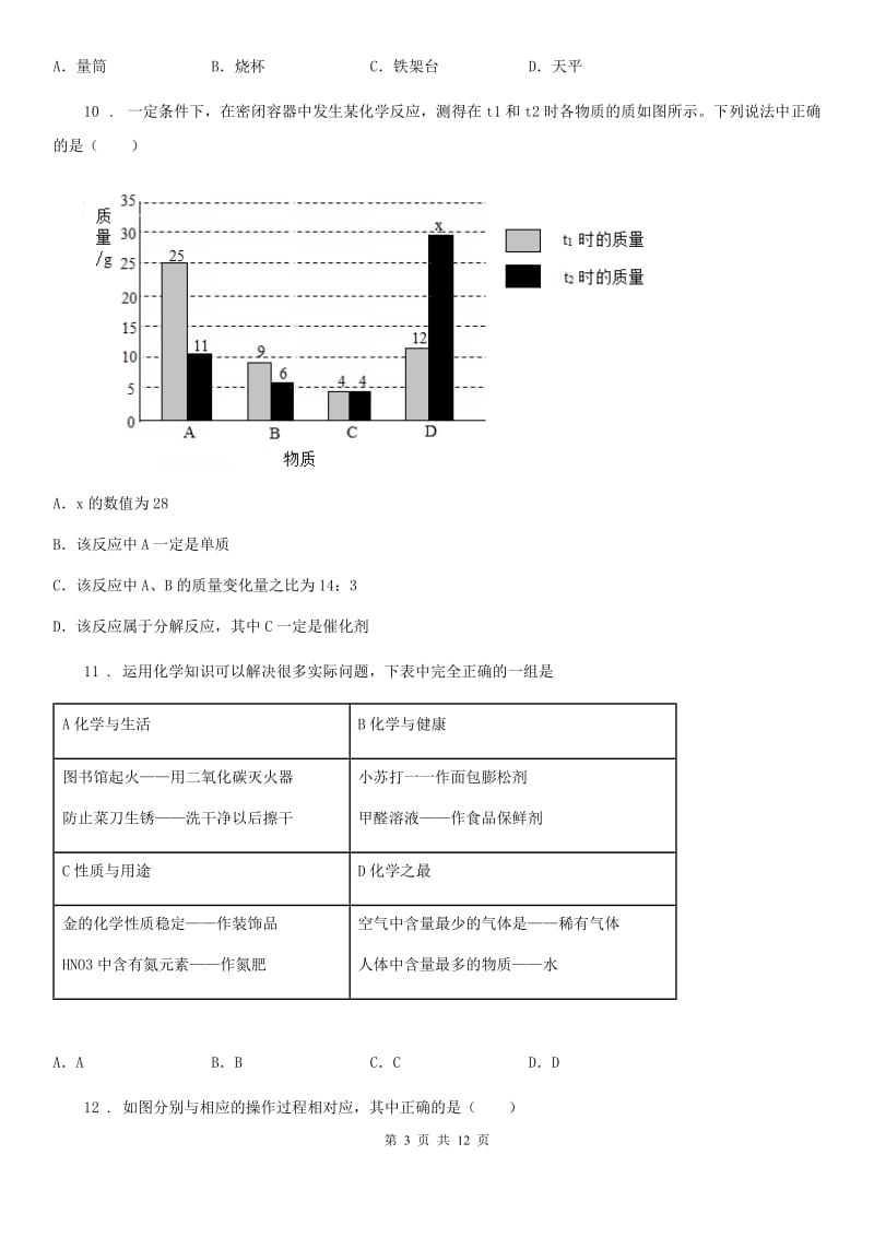 人教版2019年九年级下学期4月统一模拟考试化学试题（II）卷_第3页