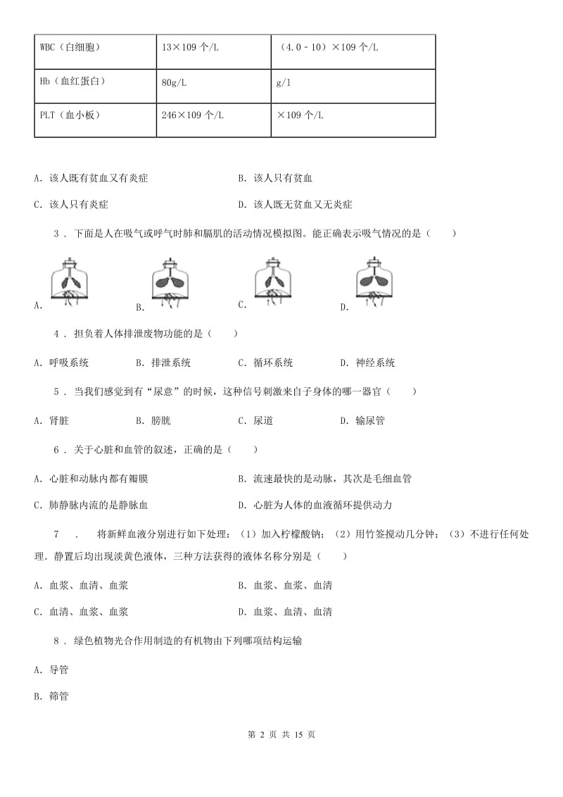 人教版（新课程标准）2020学年七年级第二学期期末生物试题C卷（模拟）_第2页