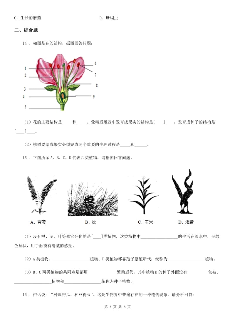 人教版（新课程标准）2019年七年级下学期期中考试生物试题D卷新版_第3页