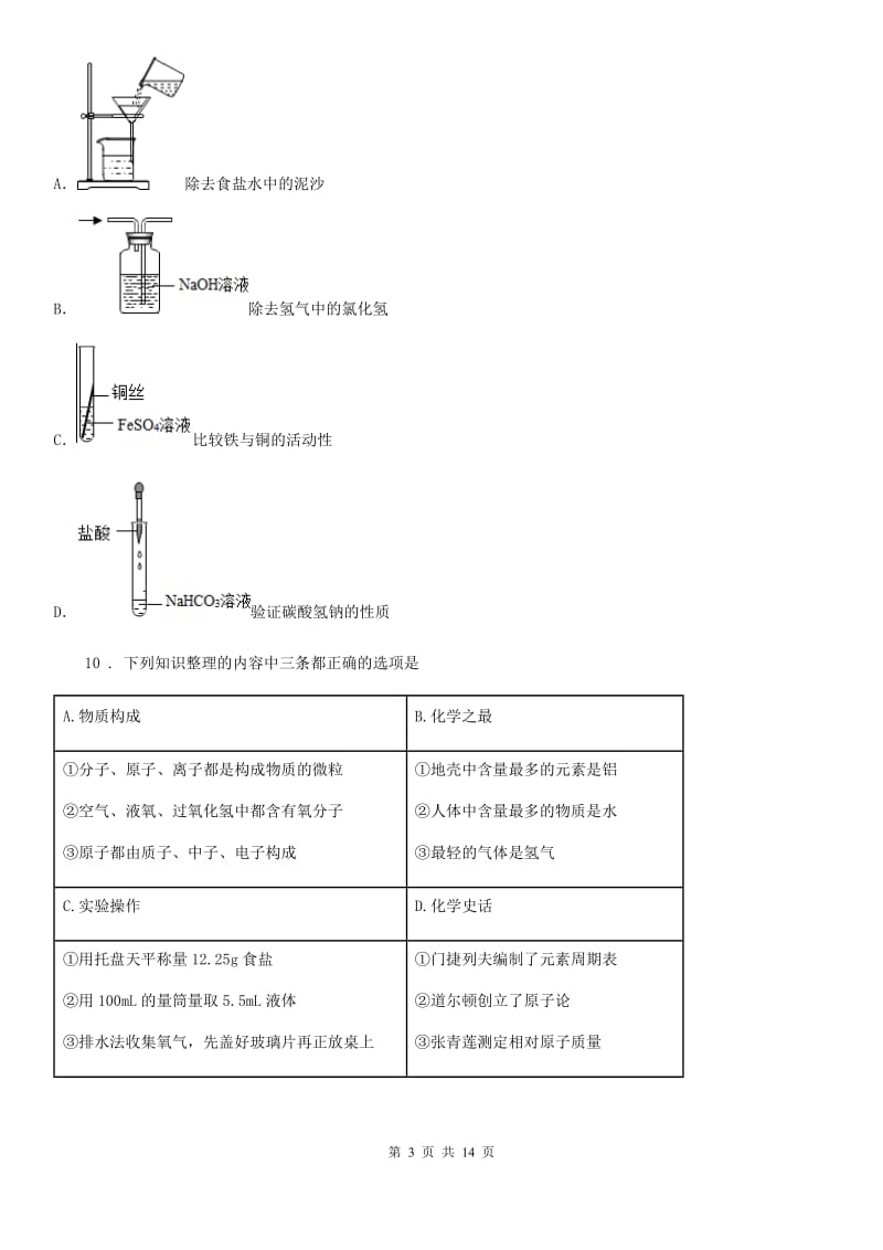 人教版初中毕业暨升学考试模拟化学试题_第3页