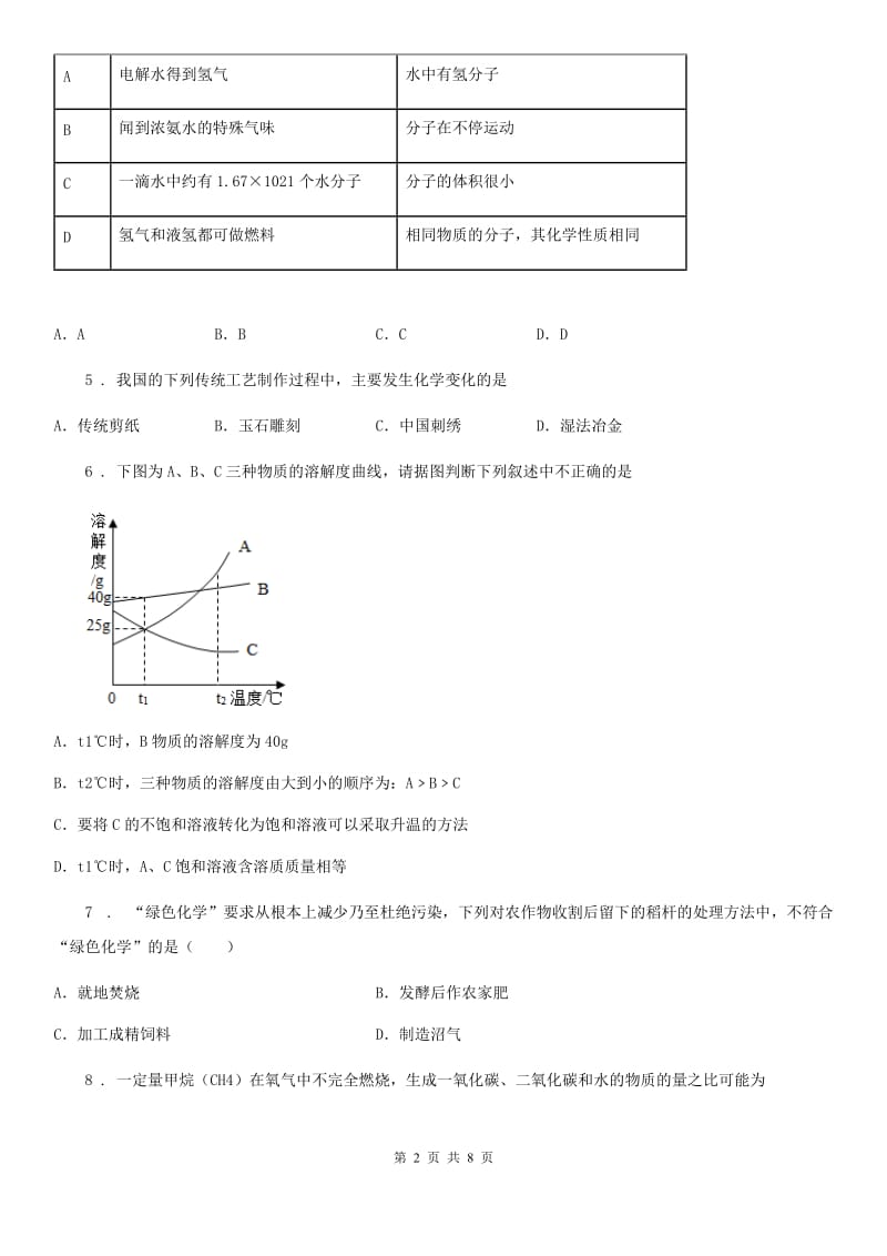 人教版2019-2020年度中考模拟化学试题（I）卷（模拟）_第2页