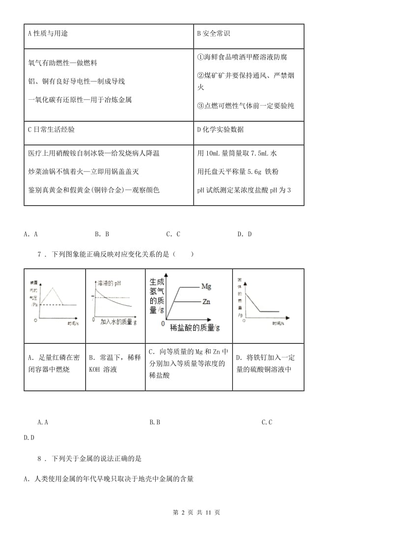 上海教育版九年级下学期3月段考化学试题_第2页