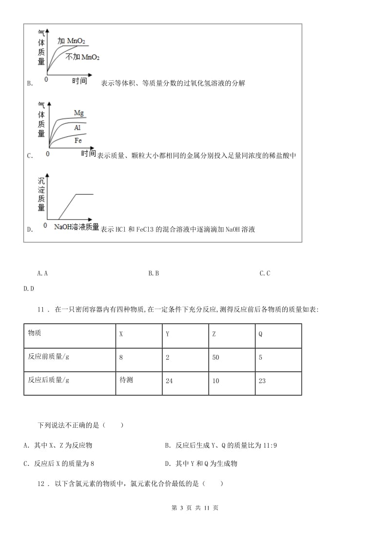 人教版九年级直升班结业水平考试化学试题_第3页