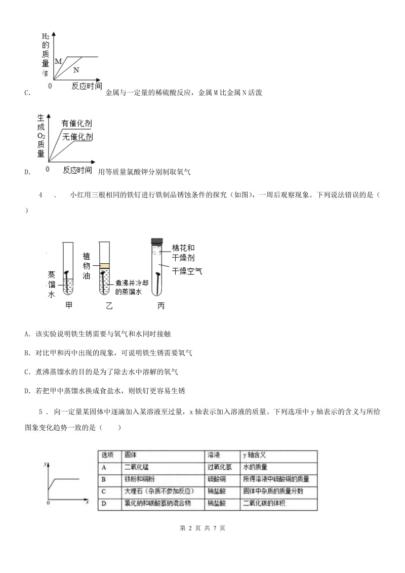 人教版九年级下学期三月月考化学试题_第2页