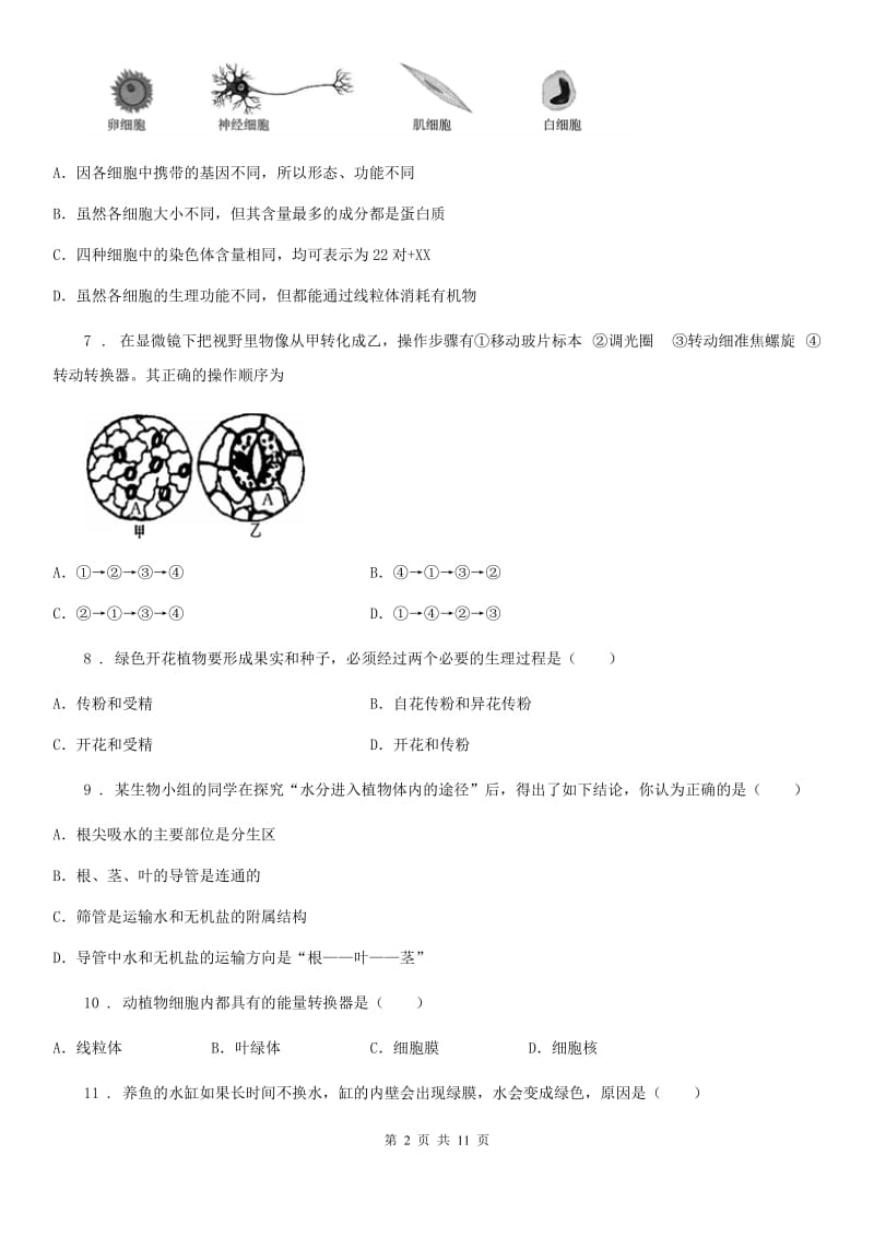 人教版（新课程标准）2019版七年级上学期期末生物试题C卷新编_第2页