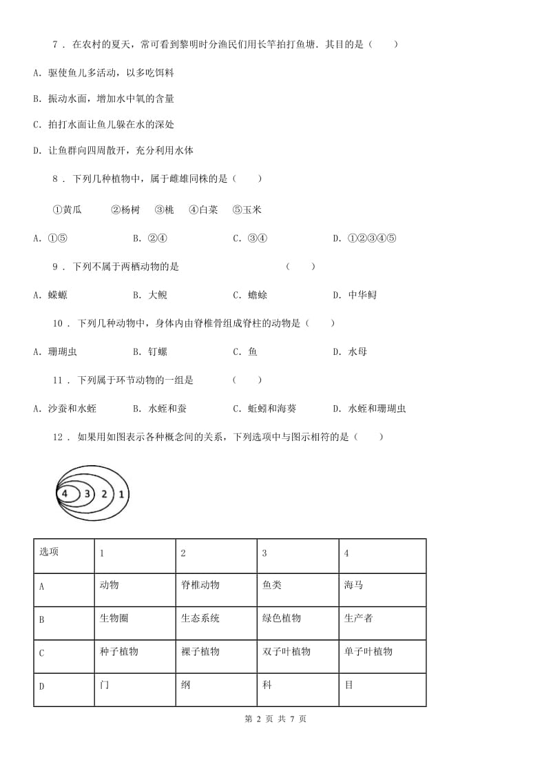 人教版（新课程标准）八年级下册生物同步练习题 9.1.1尝试对生物进行分类_第2页