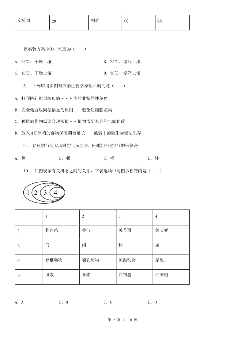 人教版（新课程标准）七年级下学期期末教育质量监测生物试题_第2页