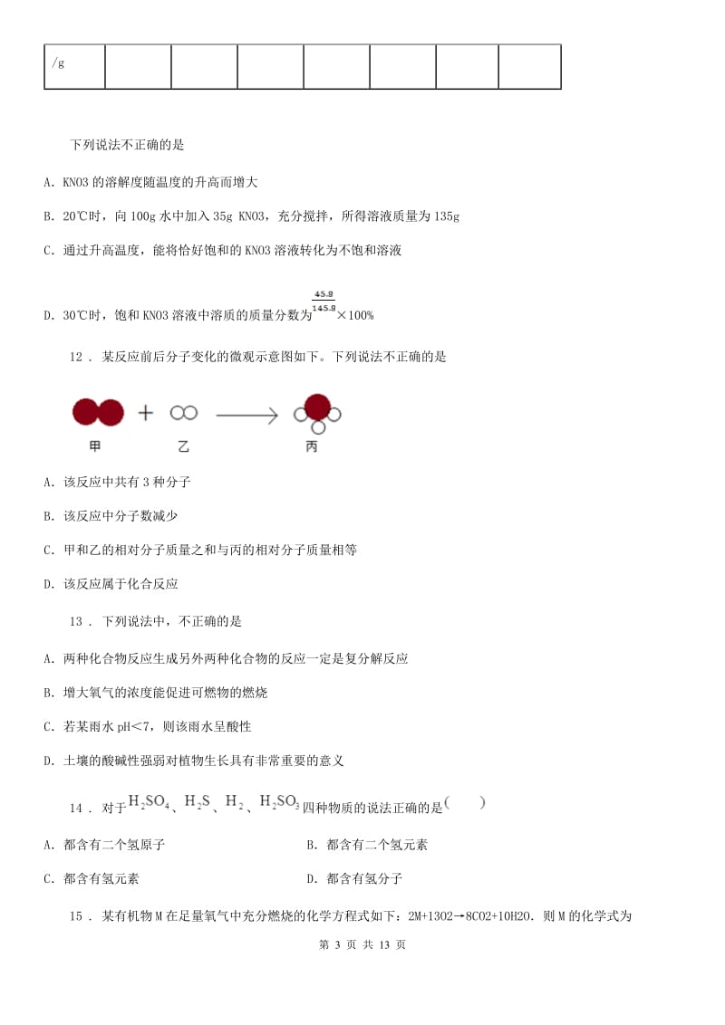 人教版2019-2020年度九年级下学期中考一模化学试题（I）卷（练习）_第3页