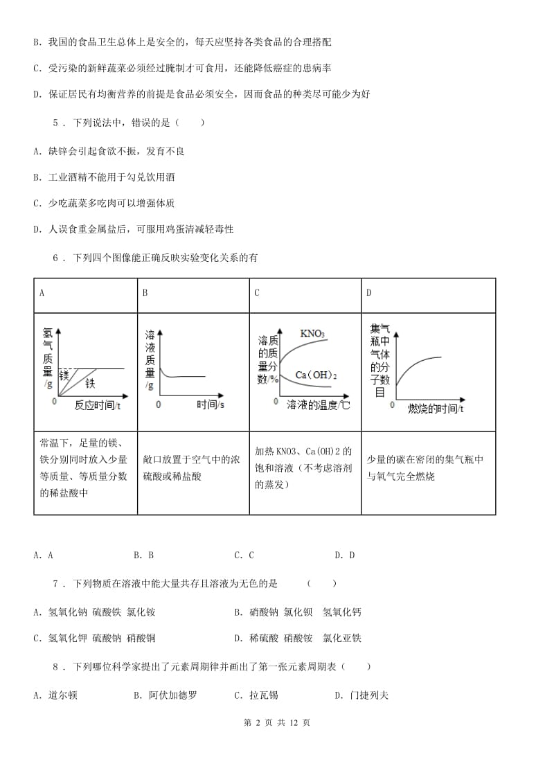 人教版九年级下学期调研考试化学试题_第2页