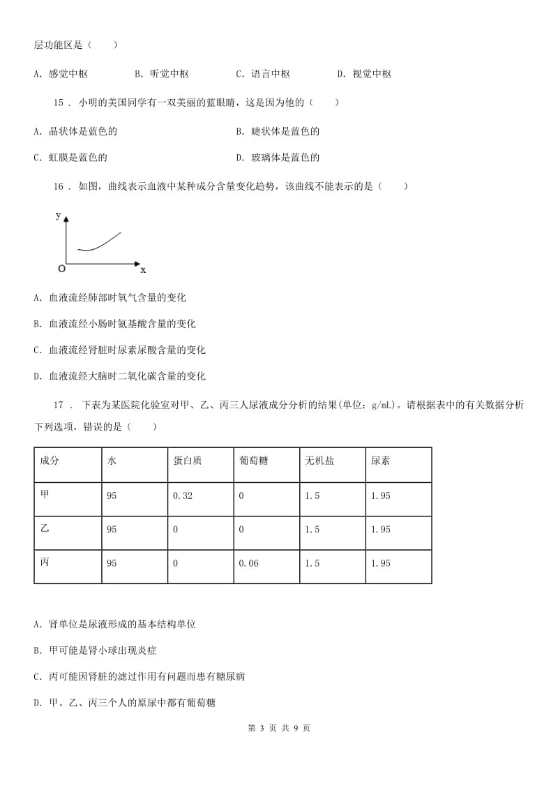 人教版（新课程标准）2020年七年级下学期第二次月考生物试题B卷（模拟）_第3页