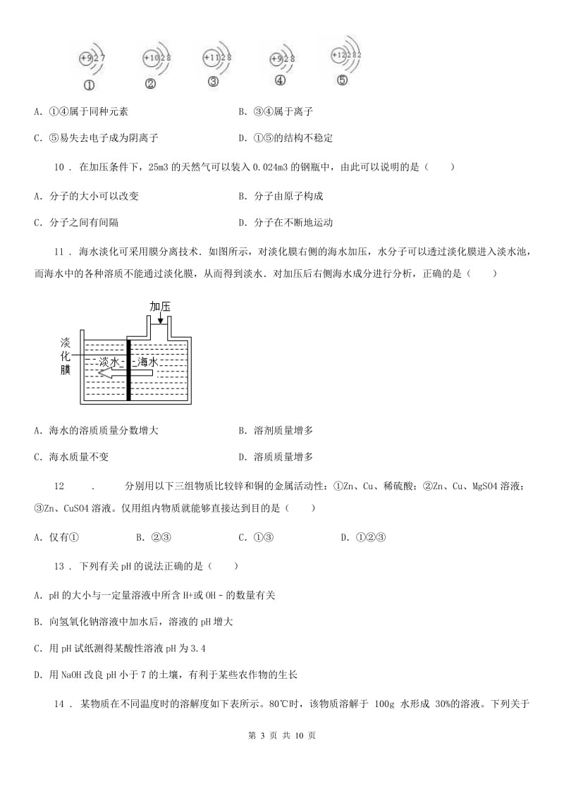 人教版2019-2020年度九年级4月中考模拟化学试题（I）卷_第3页