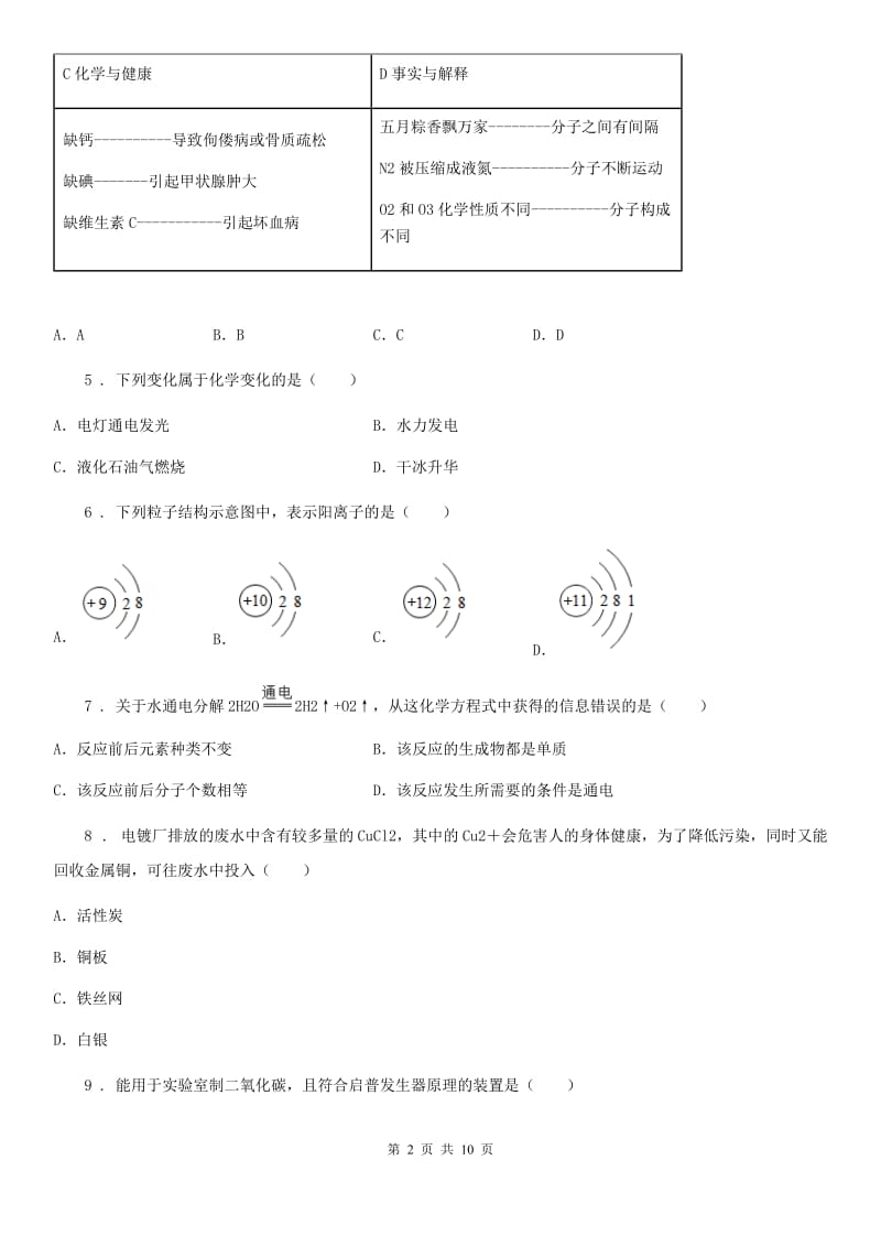 人教版2020版九年级下学期开学考试化学试题D卷(模拟)_第2页