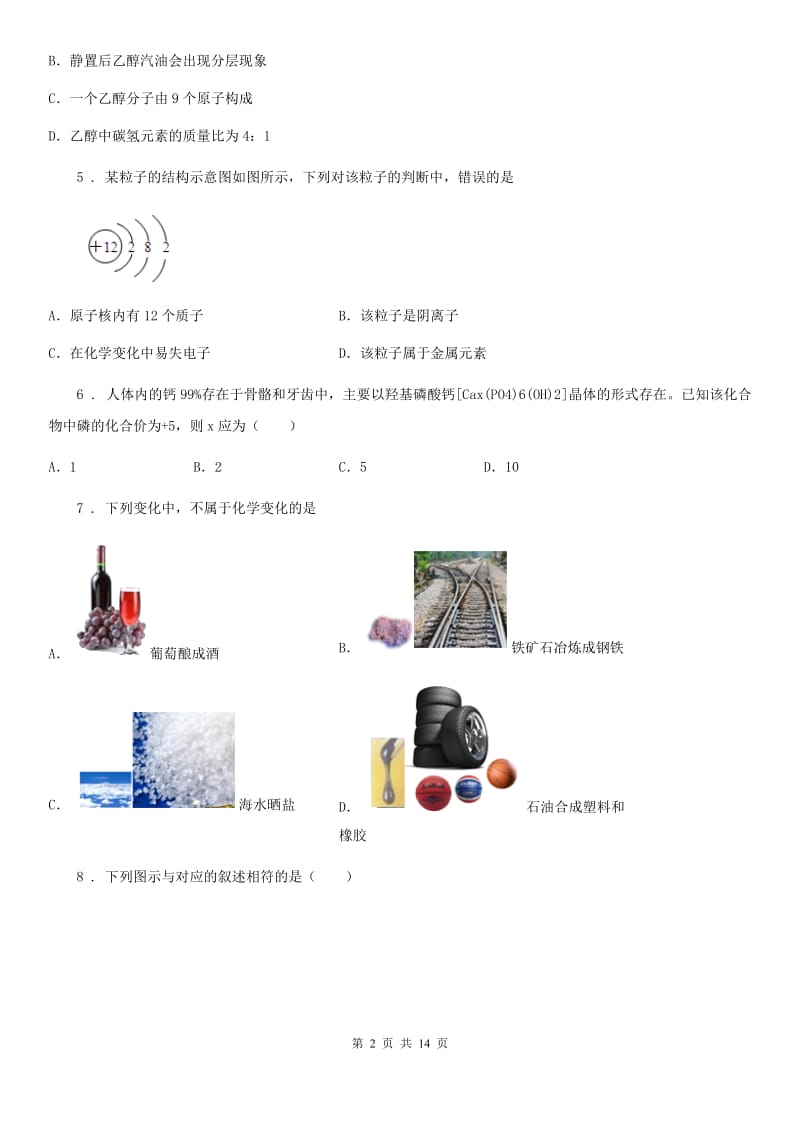 人教版2020版九年级下学期中考一模化学试题D卷新编_第2页