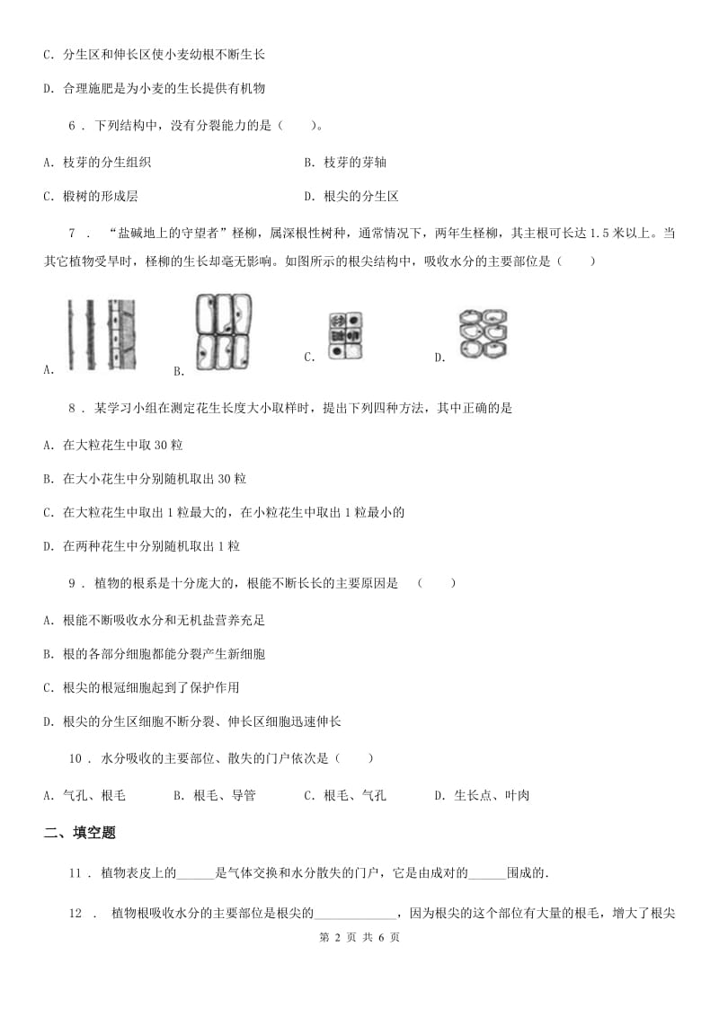 济南版八年级上册生物 4.1.4种子的萌发 同步测试题_第2页