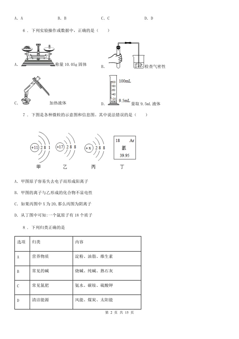 人教版2020年（春秋版）九年级下学期一模化学试题C卷_第2页