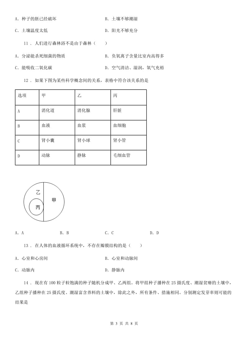 人教版（新课程标准）2019-2020年度九年级月考生物试题D卷_第3页