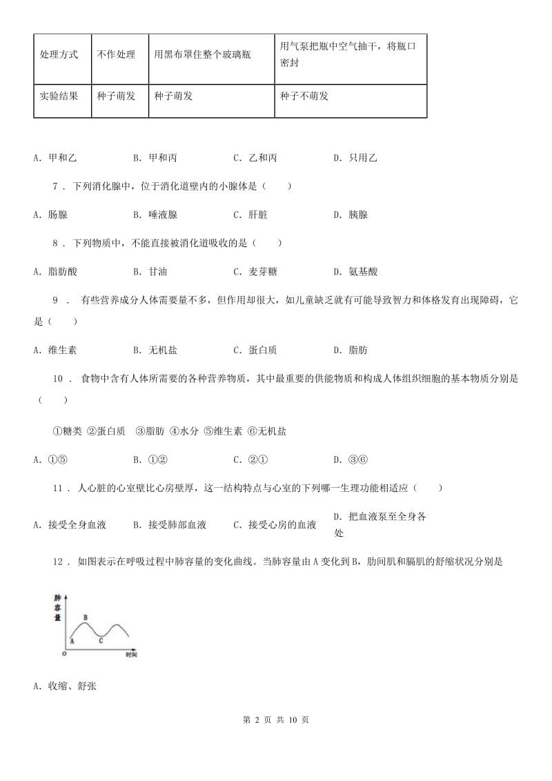 人教版（新课程标准）2019版七年级下学期第一次月考生物试题（II）卷新版_第2页