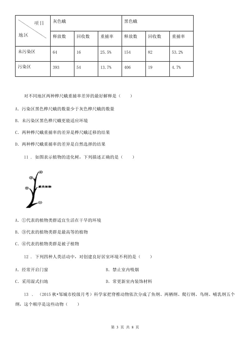 人教版（新课程标准）八年级下册生物同步练习题 8.3.2生物进化的历程_第3页