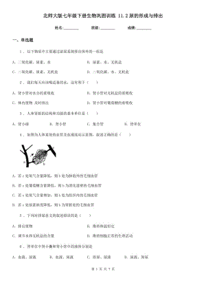 北師大版七年級下冊生物鞏固訓(xùn)練 11.2尿的形成與排出