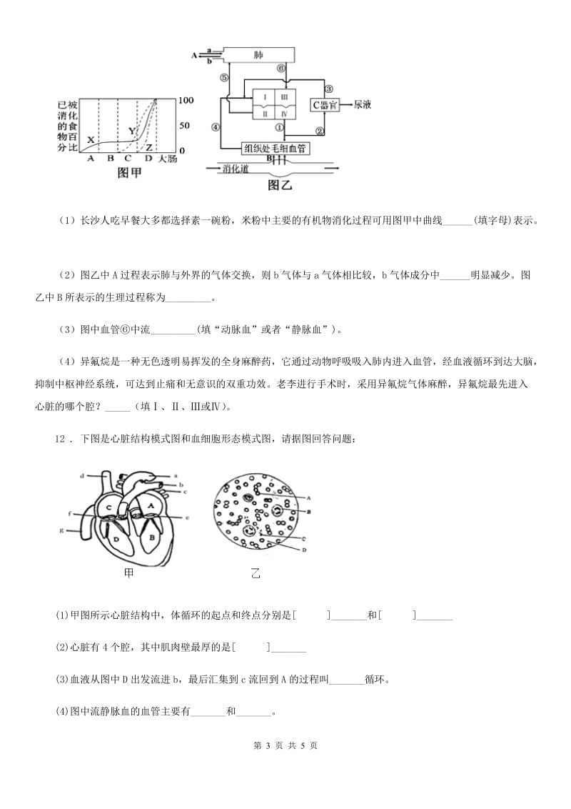 2019-2020年度人教版七年级下学期期中考生物试题题D卷_第3页