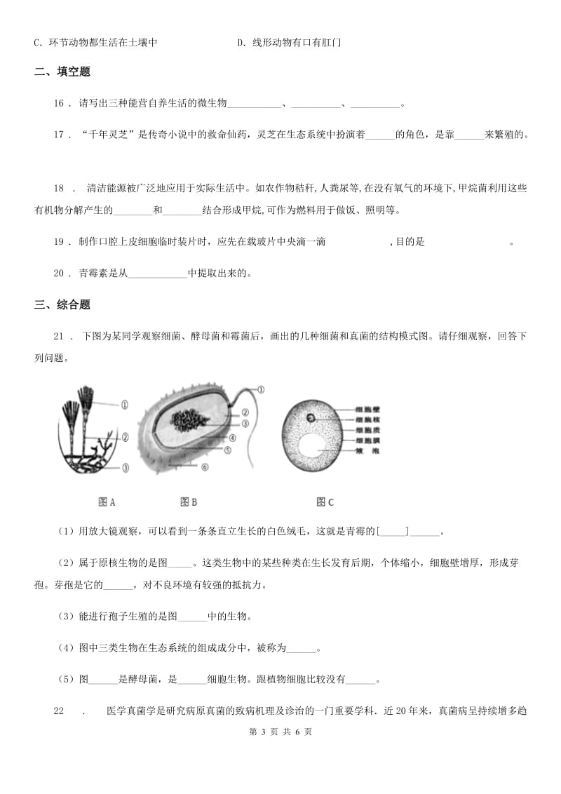 苏科版七年级下册生物 第13章 土壤里的生物 章节检测题_第3页