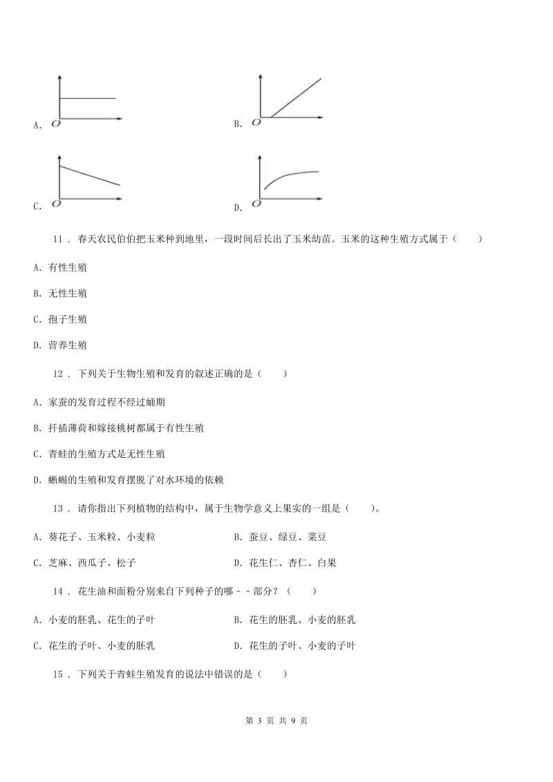 苏教版八年级下册生物 第21章 生物的生殖与发育 同步测试题_第3页