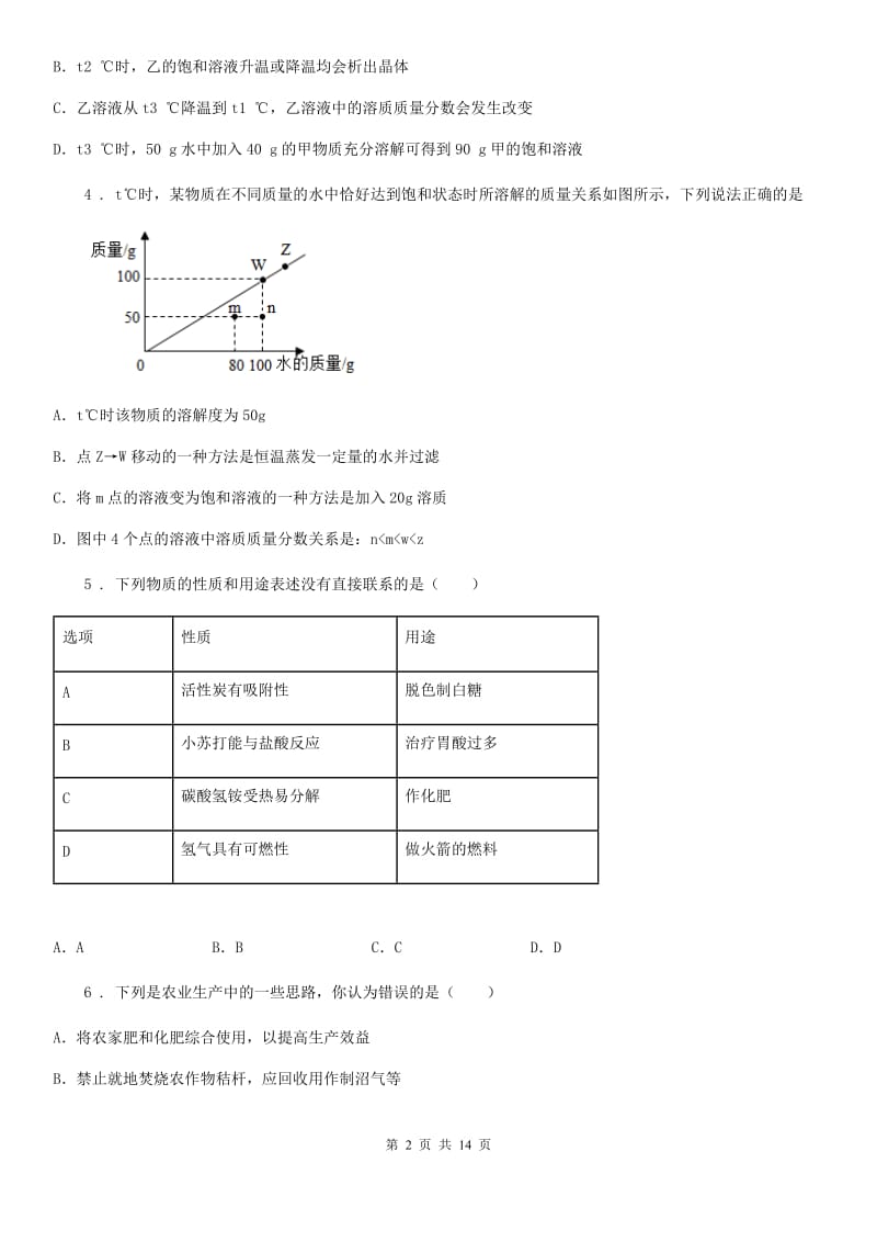 人教版2019-2020学年九年级下学期中考二模化学试题C卷(模拟)_第2页