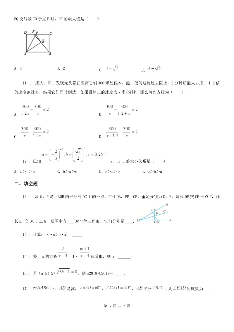 人教版2020年（春秋版）八年级上学期期末数学试题B卷新版_第3页