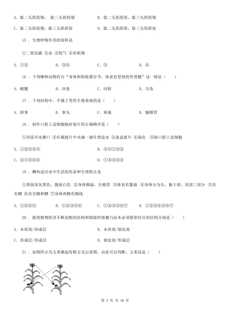 人教版（新课程标准）中考生物模拟试题（二）_第3页