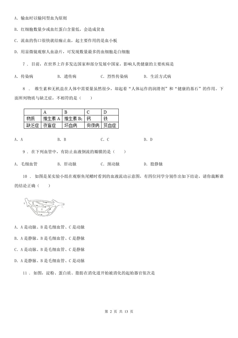 人教版（新课程标准）2020年（春秋版）七年级下学期期中生物试题（II）卷_第2页