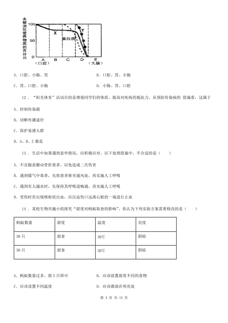 人教版（新课程标准）2020年（春秋版）七年级下学期期中生物试题（II）卷_第3页