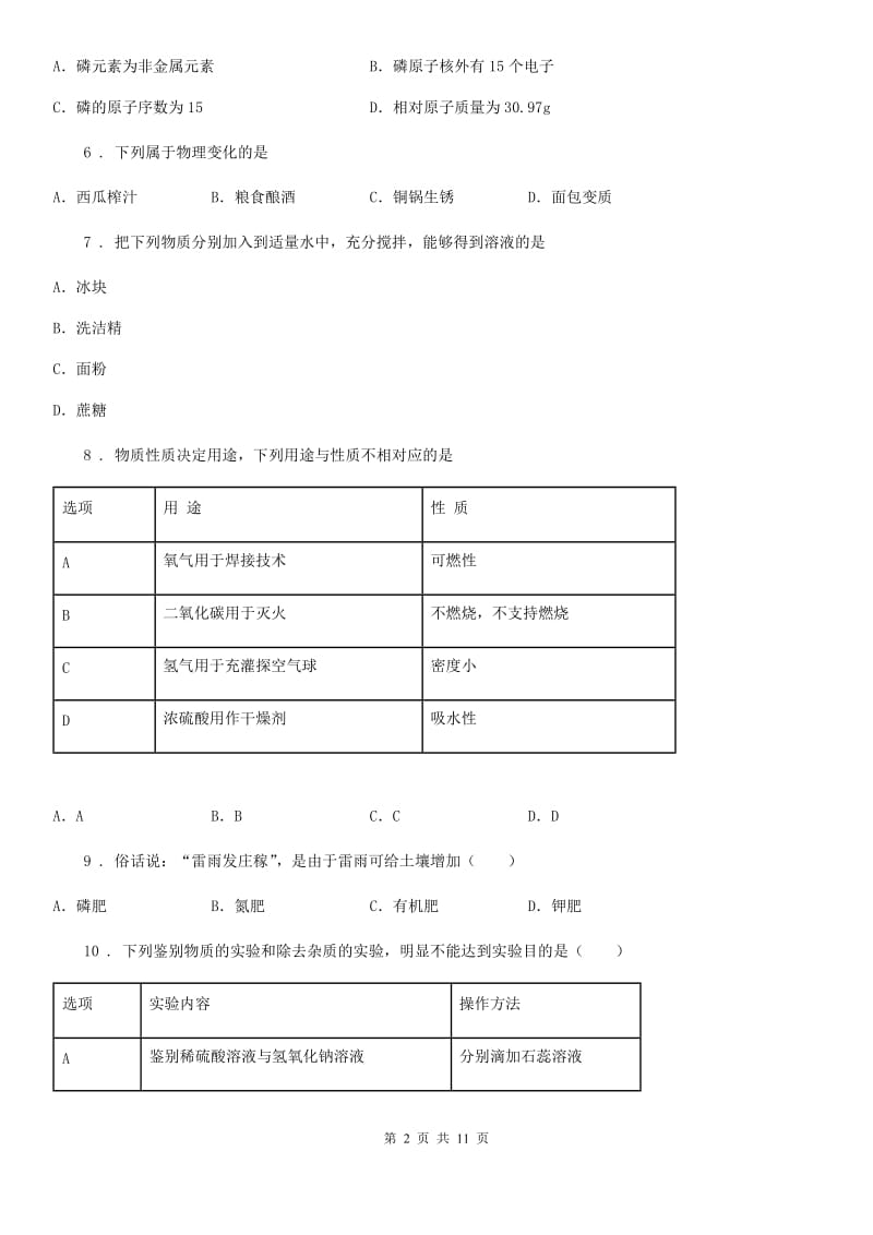 人教版2019-2020学年九年级下学期中考一模化学试题D卷（模拟）_第2页