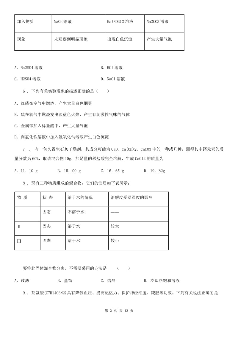 人教版九年级中考套卷化学综合训题（一）_第2页