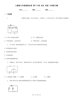 人教版九年級物理全冊 第十六章 電壓 電阻 專項(xiàng)練習(xí)題