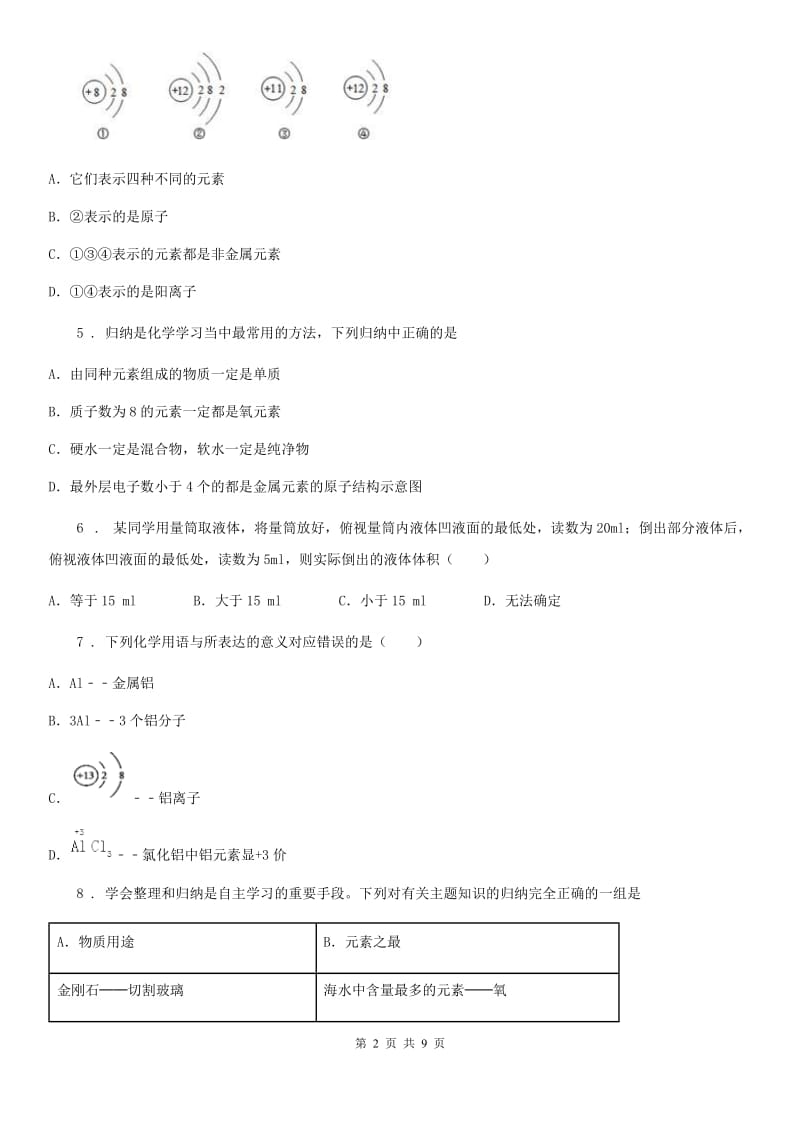 人教版九年级上学期第一次考试化学试题_第2页