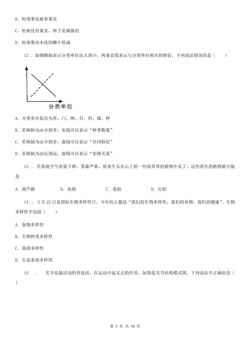 人教版（新课程标准）2020年（春秋版）八年级上学期第一次月考生物试题（I）卷新编_第3页