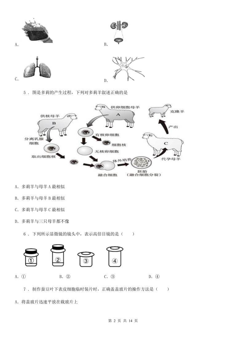 人教版（新课程标准）2020年七年级上学期期中考试生物试题D卷_第2页