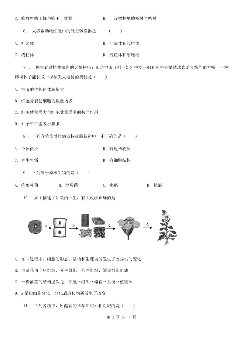 人教版（新课程标准）2019版七年级上学期期中生物试题（II）卷_第2页