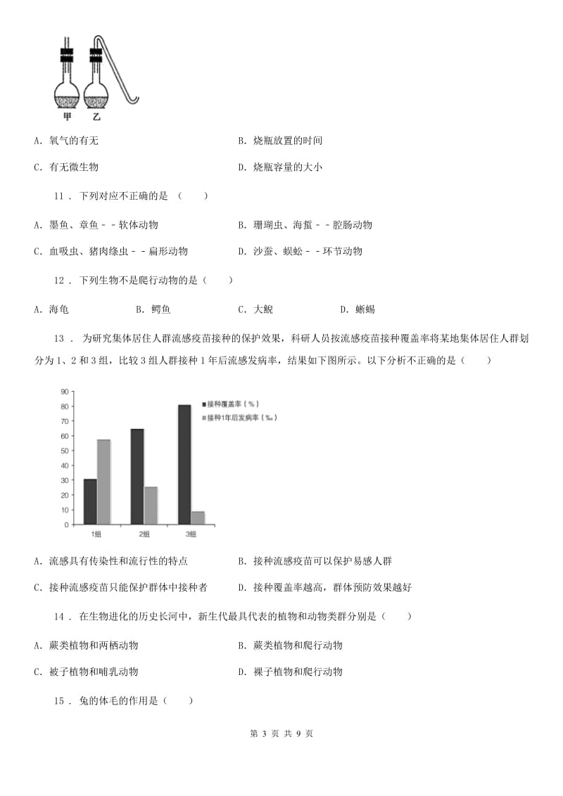 人教版（新课程标准）2019版八年级上学期期末生物试题C卷精编_第3页