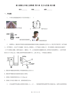 新人教版九年級(jí)上冊(cè)物理 第六章 壓力與壓強(qiáng) 練習(xí)題