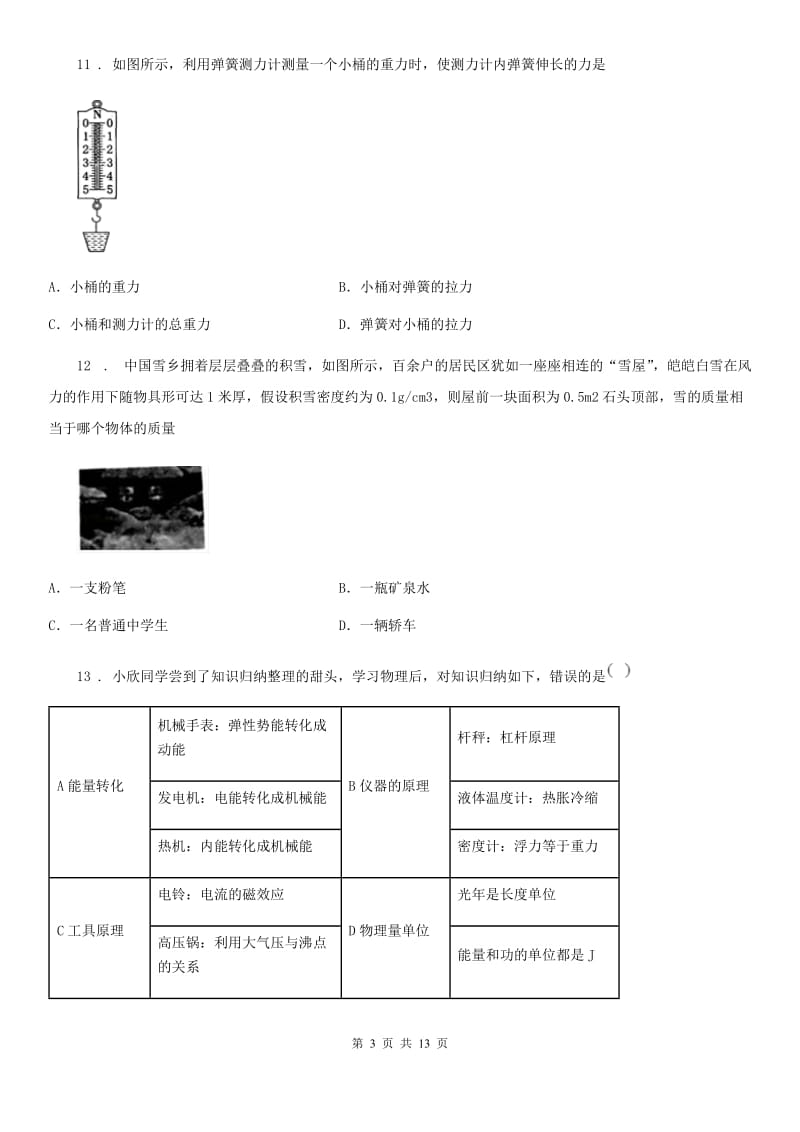 人教版八年级物理下册《第7章 力》知识归纳检测试题_第3页